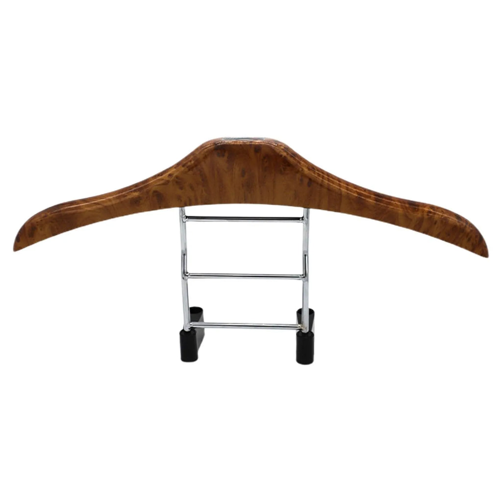 Wood yellow stainless steel and ABS car mounted clothes hanger measuring 46.5 by 23 cm