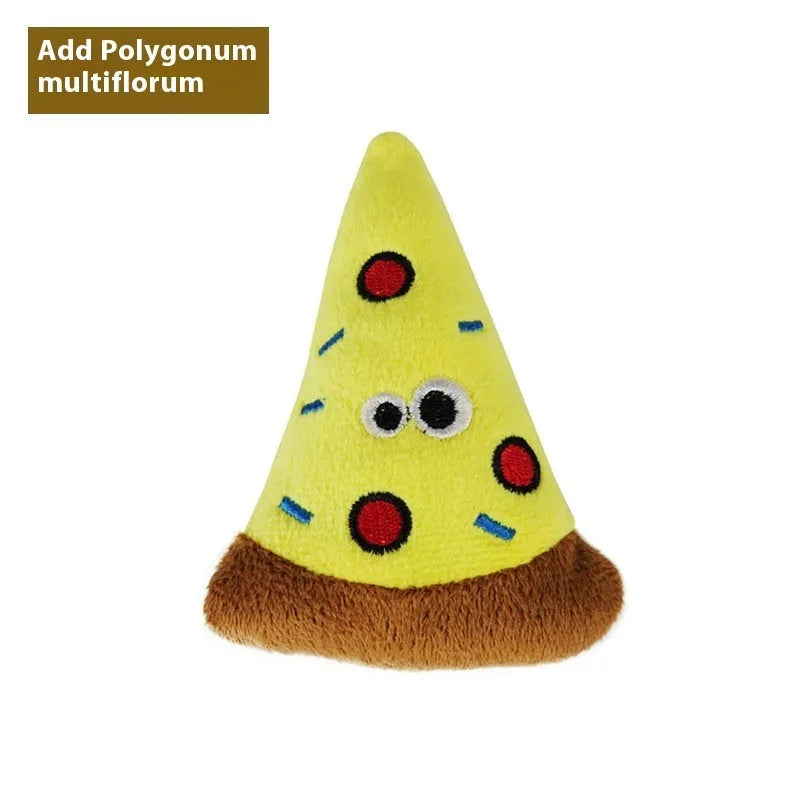 Polygonum wood filled cat plush toy in food shapes like burrito, cone, cucumber, mushroom, pineapple, pizza