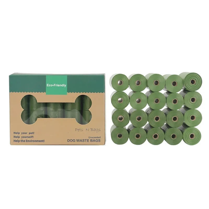 EPI environmentally friendly degradable pet waste bags in green colour with dispenser attachment