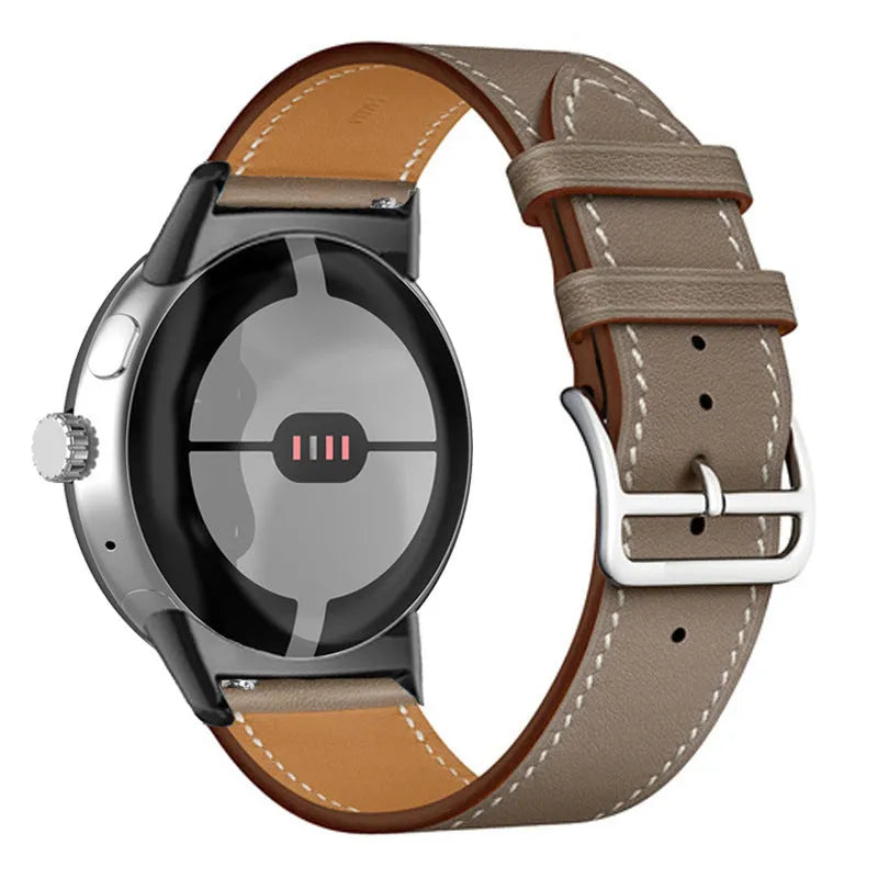 Google Pixel watch strap in microfiber PU leather contrast colour, silver head grain, 41mm size