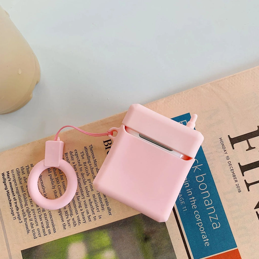 Silicone protective case for AirPods 1st and 2nd generation, cute cartoon design, pink colour, anti-knock