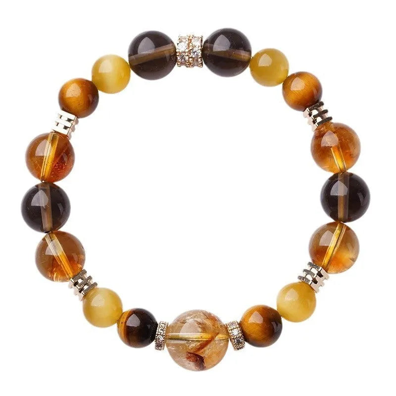 Lucky Jinba chunky yellow tiger-eye crystal bracelet with geometric beads in unisex design
