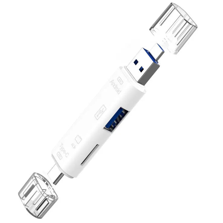 Black USB-C to Micro USB OTG hub adapter with TF card reader slot
