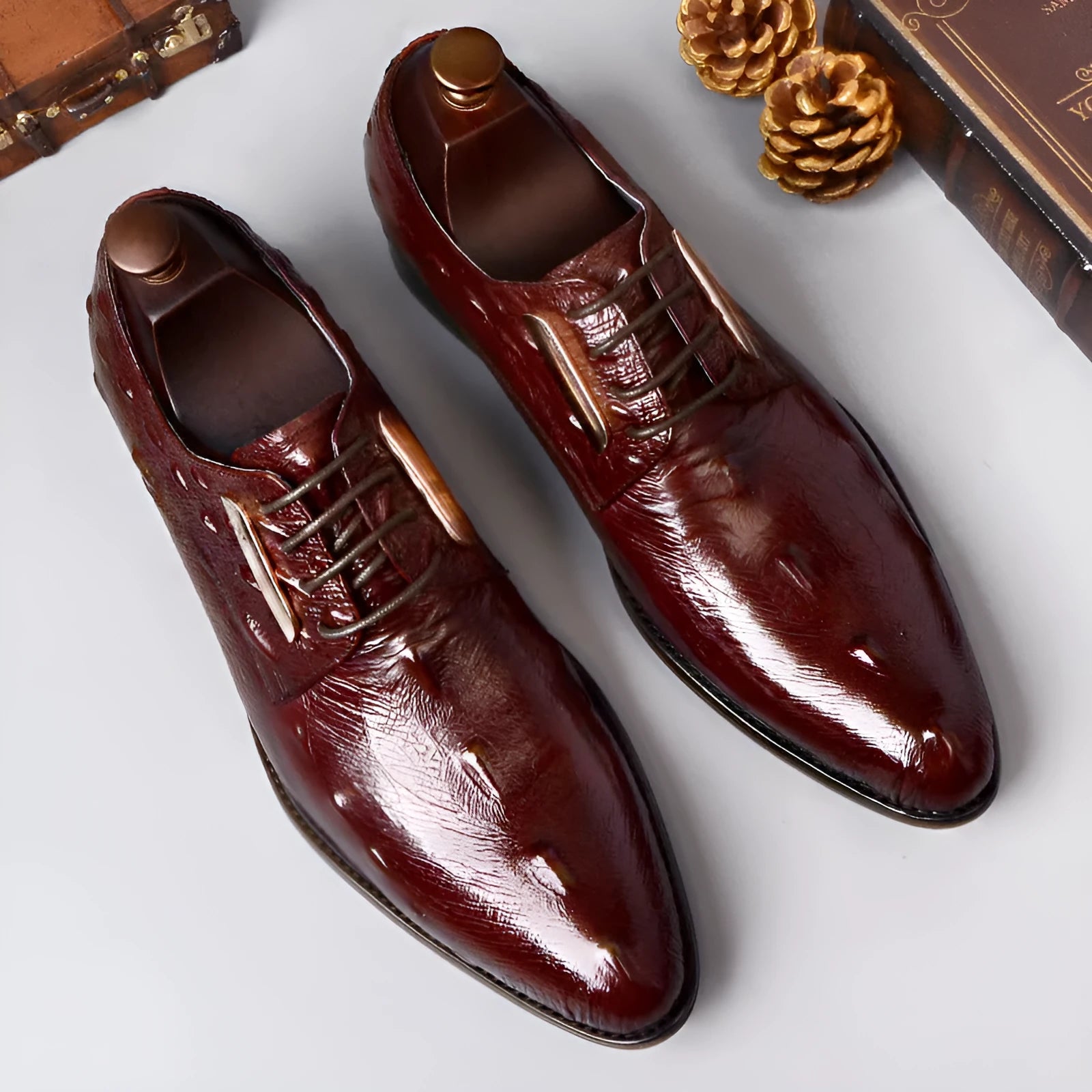 New crocodile men's genuine leather oxford brogue dress shoes in black and wine red sizes 37 to 46