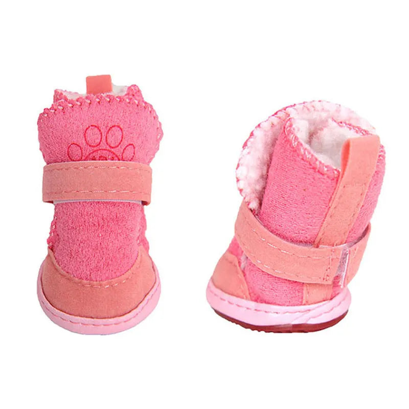 Coffee coloured dog snow boots with cotton mesh upper and non-slip sole, size No.2, on a white background