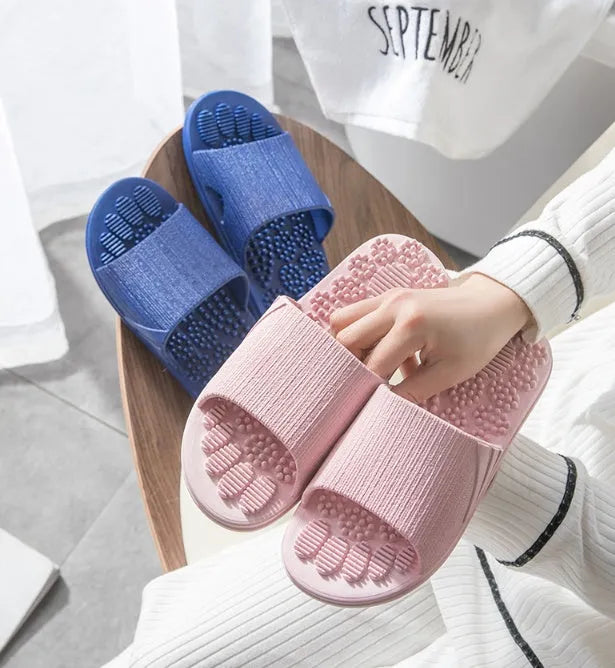 Reflexology foot massage slippers with 3D acupressure nodes in light blue