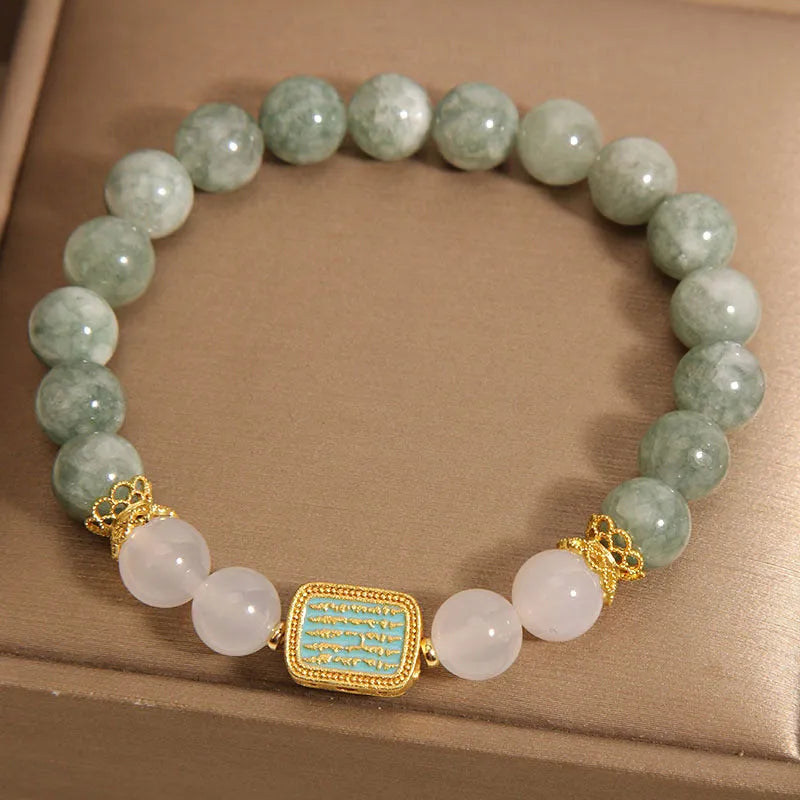 Oil green emerald crystal bracelet with five sutra scripture charms for women