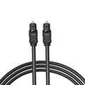 Black Toslink optical audio cable with square connectors showing 2 metre length