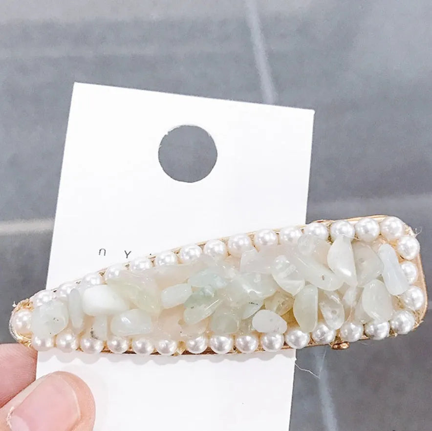 8cm crystal stone metal hairpin on neutral background showing green colour option