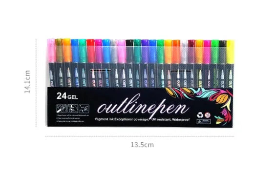 12-color set of metal shell double-line outline highlighters in plastic packing