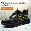 Lightweight orange labour protection shoes with leather upper and rubber sole for industrial safety