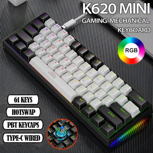 61-key blue switch mechanical keyboard with seven-color backlight, compact ABS build, Type-C wired connection
