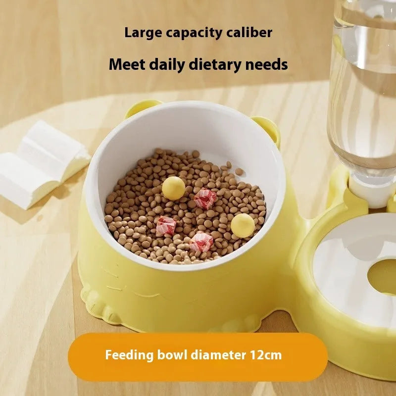 Automatic pet drinking basin with two bowls in stainless steel and ceramic