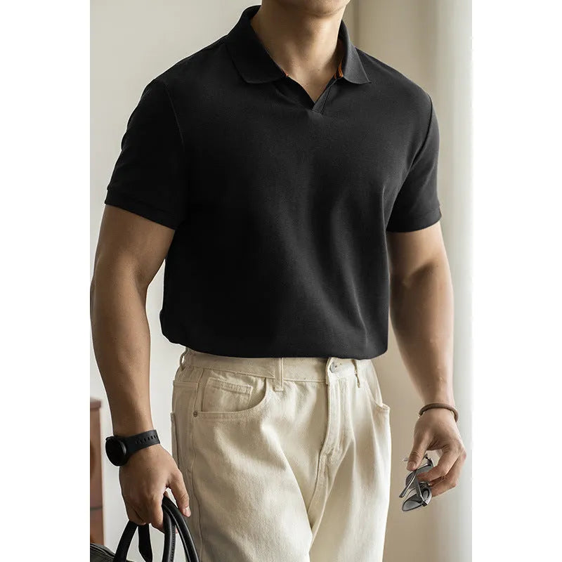 Blue cotton polyester polo shirt with short sleeves and regular fit for summer casual wear