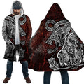 Men's fleece-lined thick windbreaker with 3D digital tattoo print hooded winter coat in loose fit