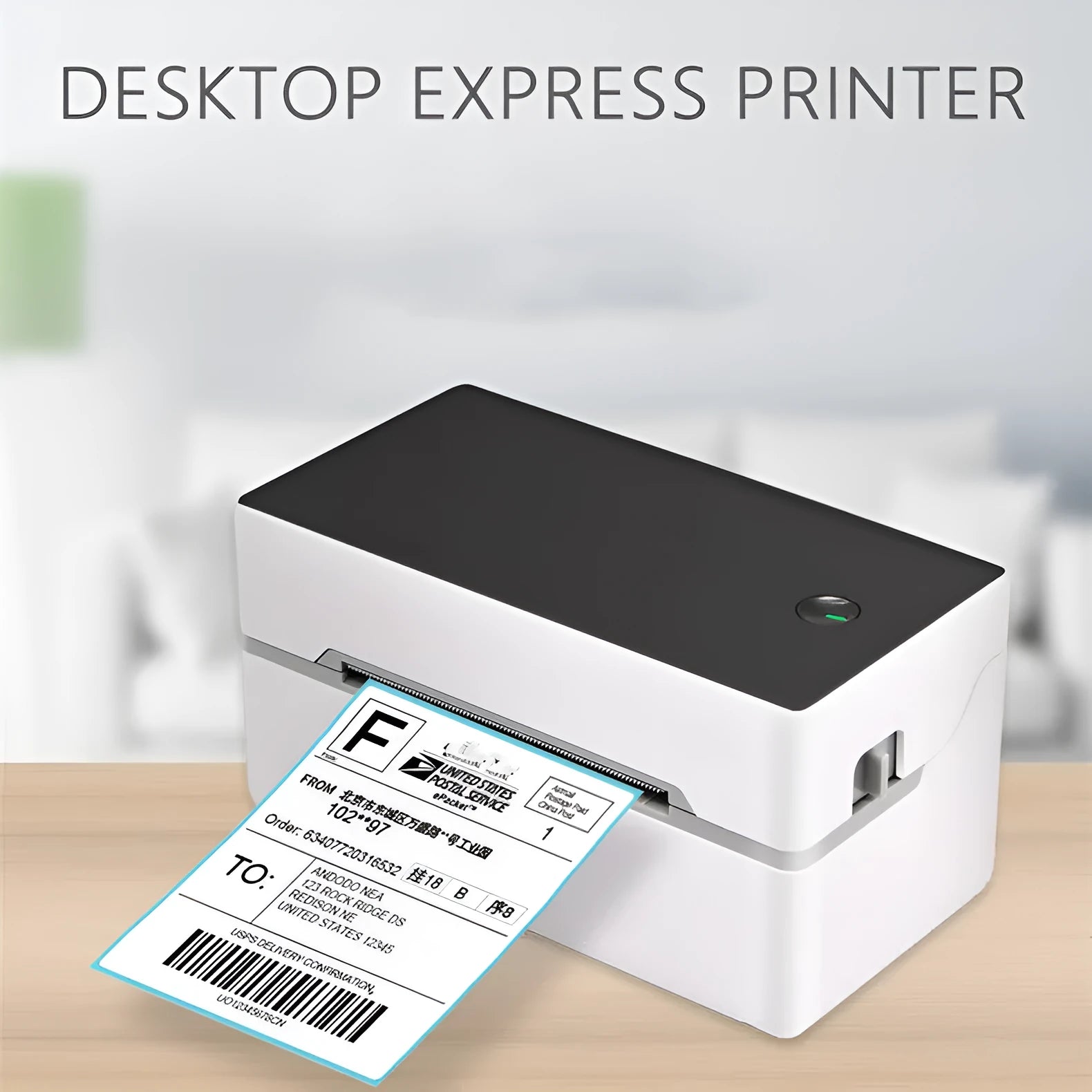 Thermal label printer with Bluetooth and USB ports, 150mm/s speed, 203 dpi, 16x8x8cm for barcode and sticker printing
