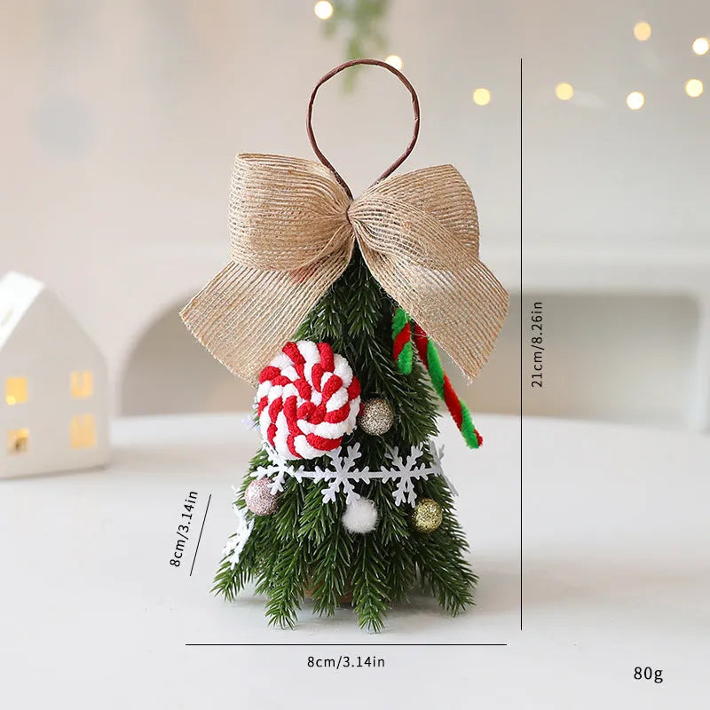 Red and white snowflake mini Christmas tree ornament made from PE foam, 21cm tall, hanging on a branch