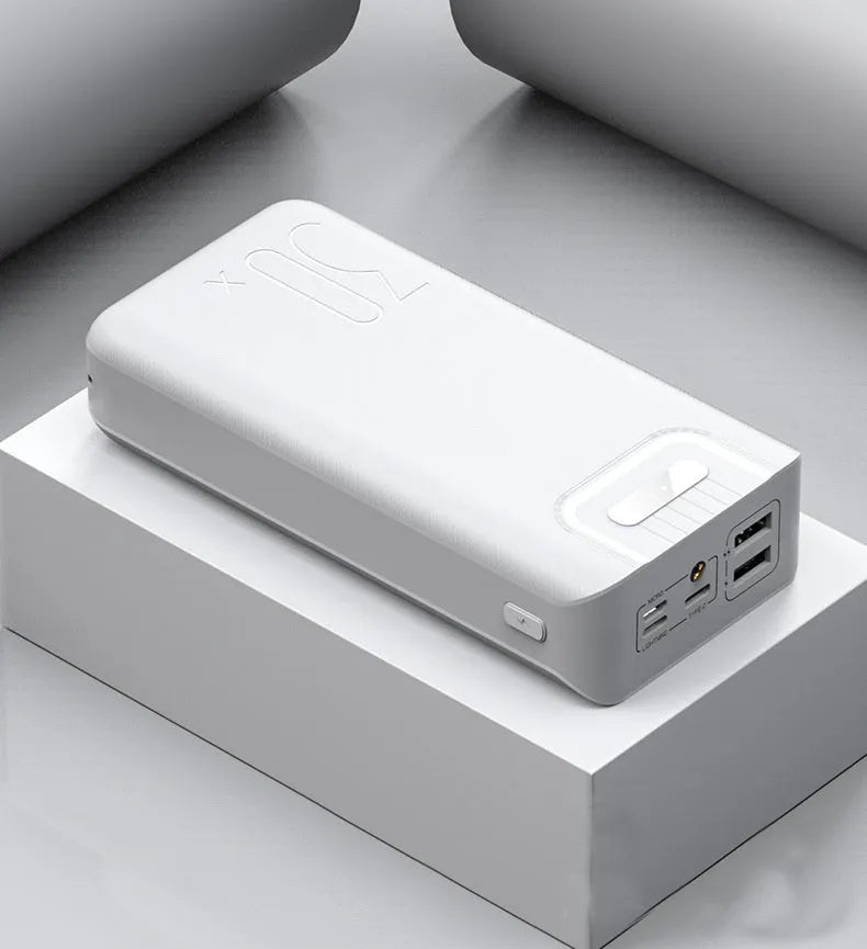 30000 mAh RM-30X power bank with black surface cloth texture and LED LCD display