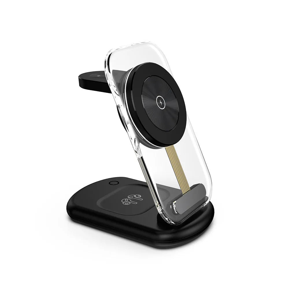 Transparent magnetic wireless charger folded showing internal components