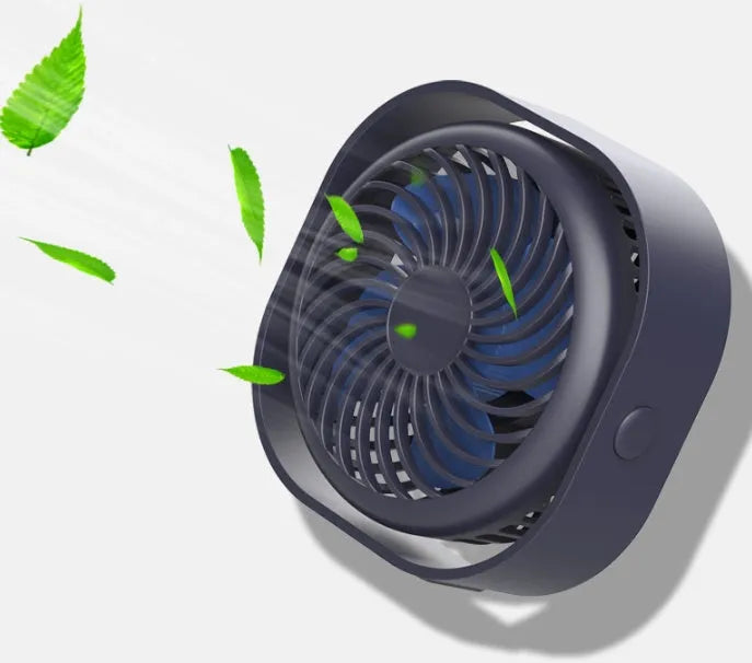 USB desk fan with 360-degree rotation in modern alarm clock design