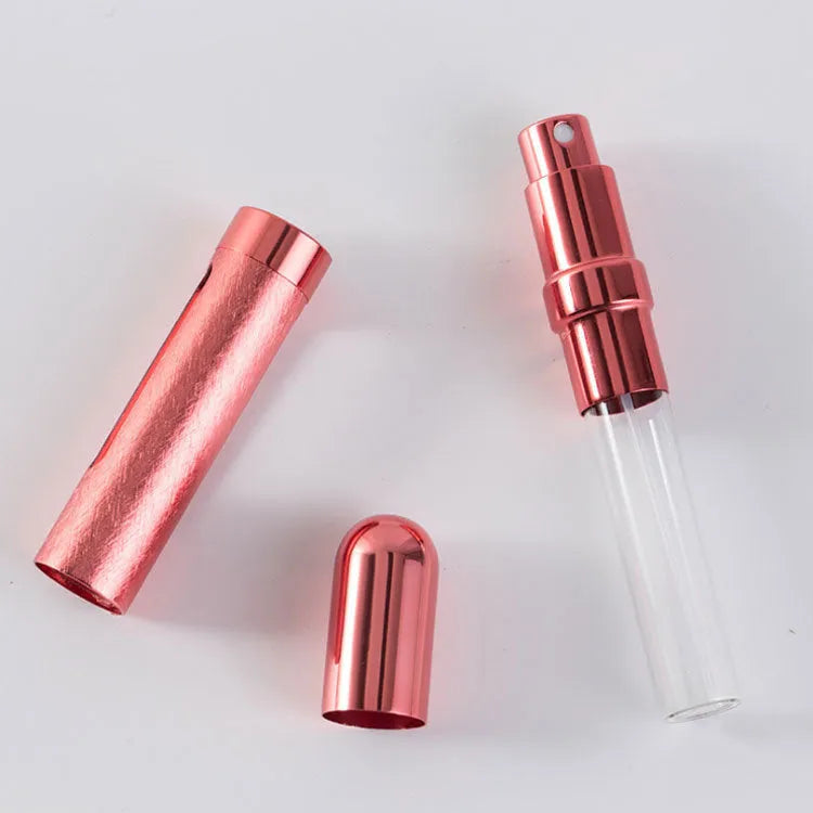 Slim 12ml aluminium and glass portable perfume bottle in multiple colours.