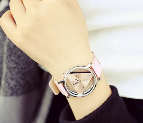 Fashion double-sided hollow Korean trend student couple watch with round dial and imitation leather strap