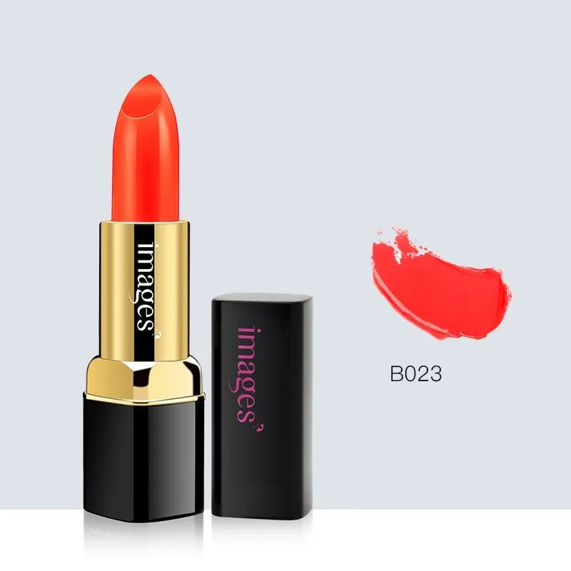 3.8g moisturising lipstick lip gloss in ten colours including coral red, bright orange, and rose purple.