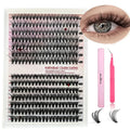 DIY cluster false eyelashes mixed package showing 30D and 40D thicknesses with tweezers