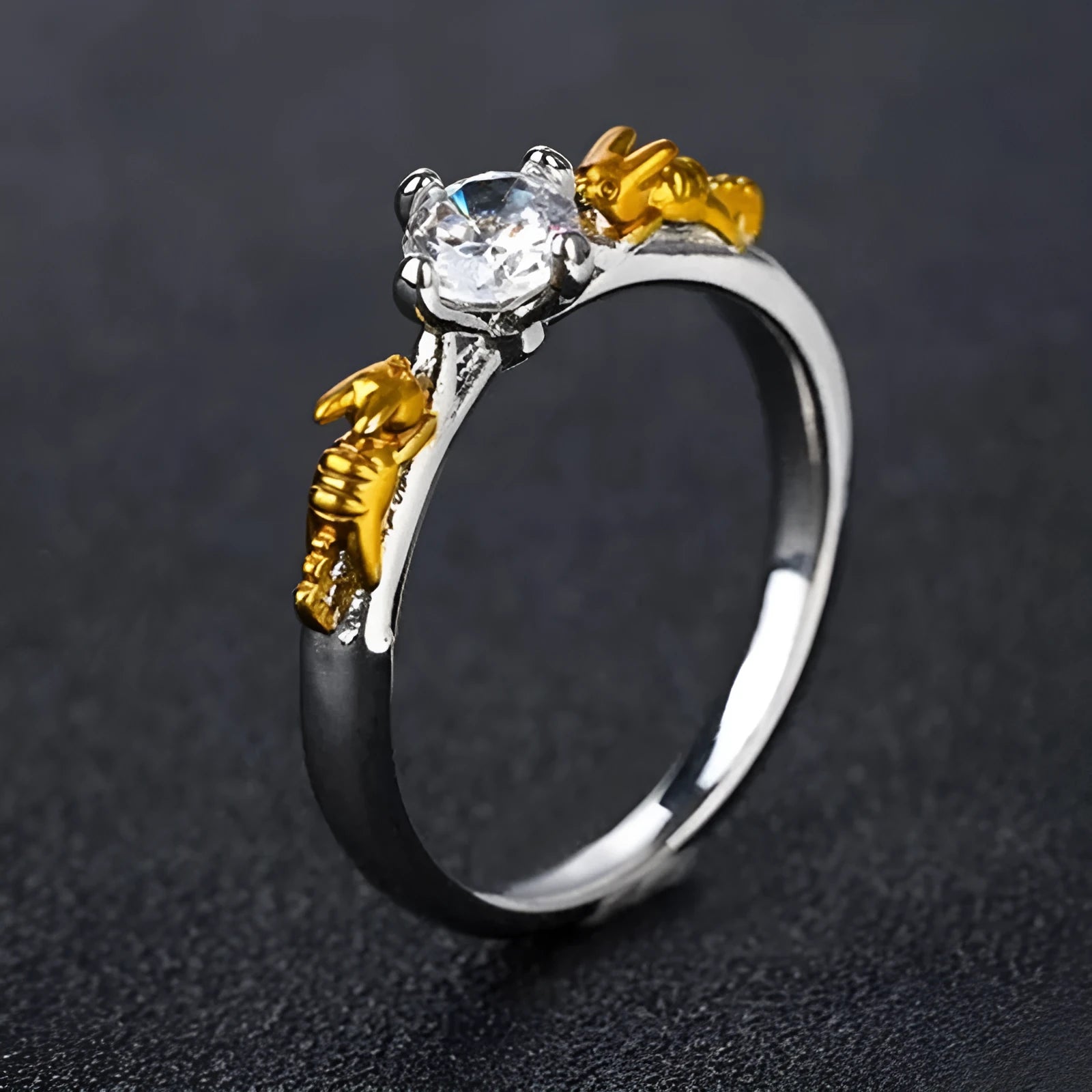 Copper crown cosplay ring with black gold finish and crystal details.