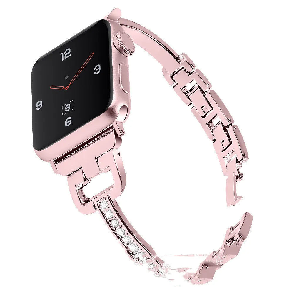 D-shaped diamond pattern metal strap for Apple Watch in multiple colours