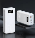 30000 mAh RM-30X power bank with black surface cloth texture and LED LCD display