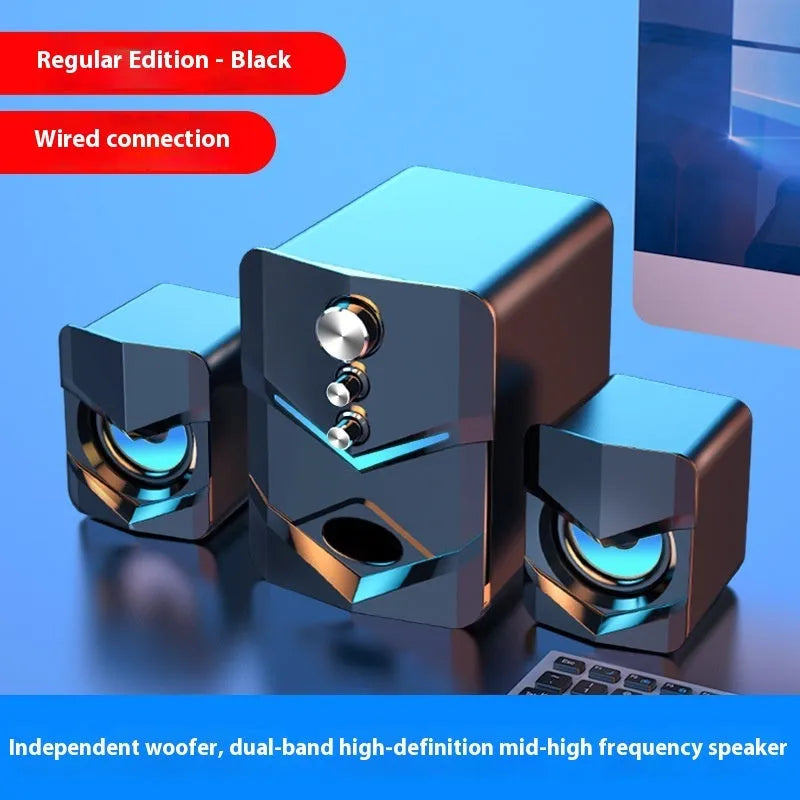 USB powered 2.1 channel plastic desktop speaker in black with knob control