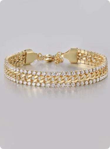 Gold tennis bracelet with stone detailing on titanium steel band for men and women