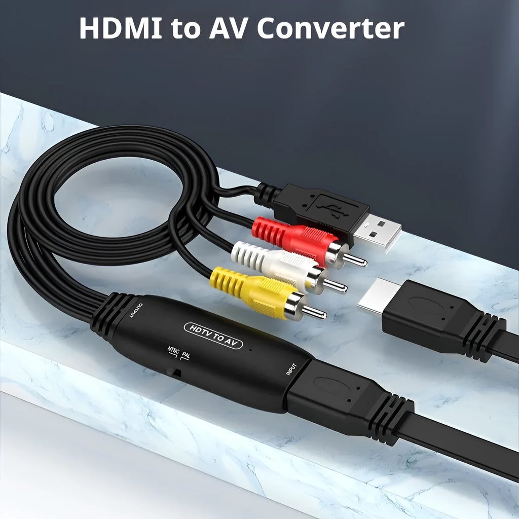 HDMI to AV converter cable with 110cm length and 1080p resolution support