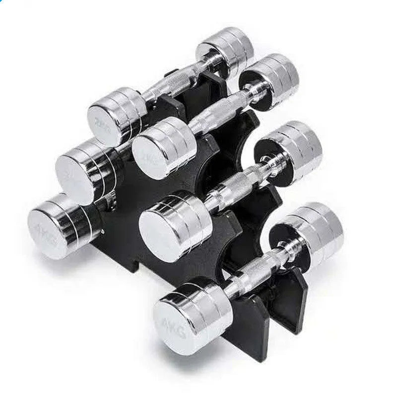 Pure steel electroplated dumbbell with silver finish and date-core rod handle