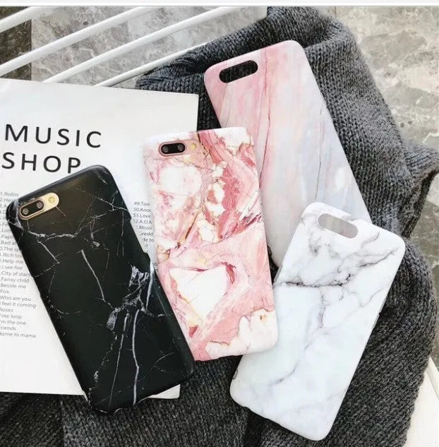 White marble silicone back cover for iPhone 7 Plus with cutouts for camera and charging port