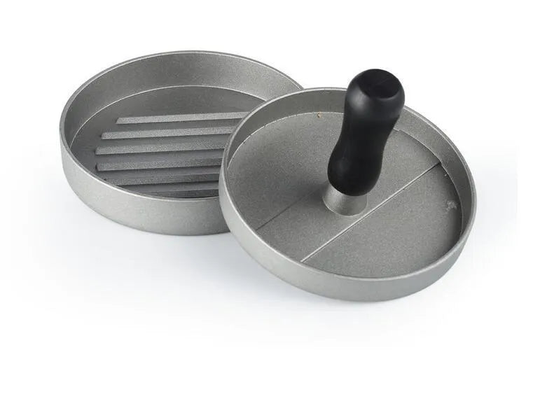 Aluminium die cast single burger press with handled press plate and base, 12x12x9 cm