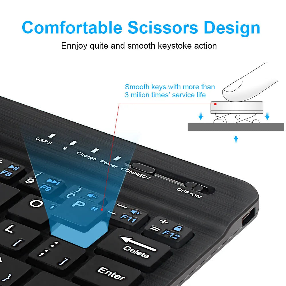 Mini Bluetooth wireless keyboard in black or white with 10-inch and 7-inch size options