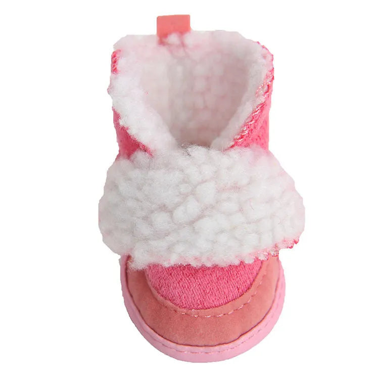 Coffee coloured dog snow boots with cotton mesh upper and non-slip sole, size No.2, on a white background