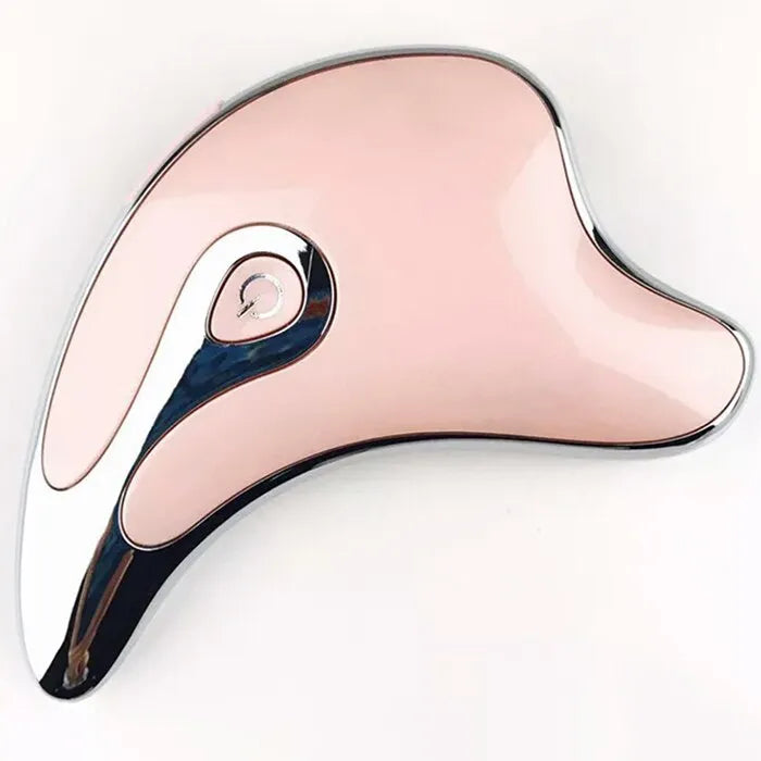 Electric gua sha facial massager with natural buffalo horn head, microcurrent and LED light, waterproof, 10.5 cm long