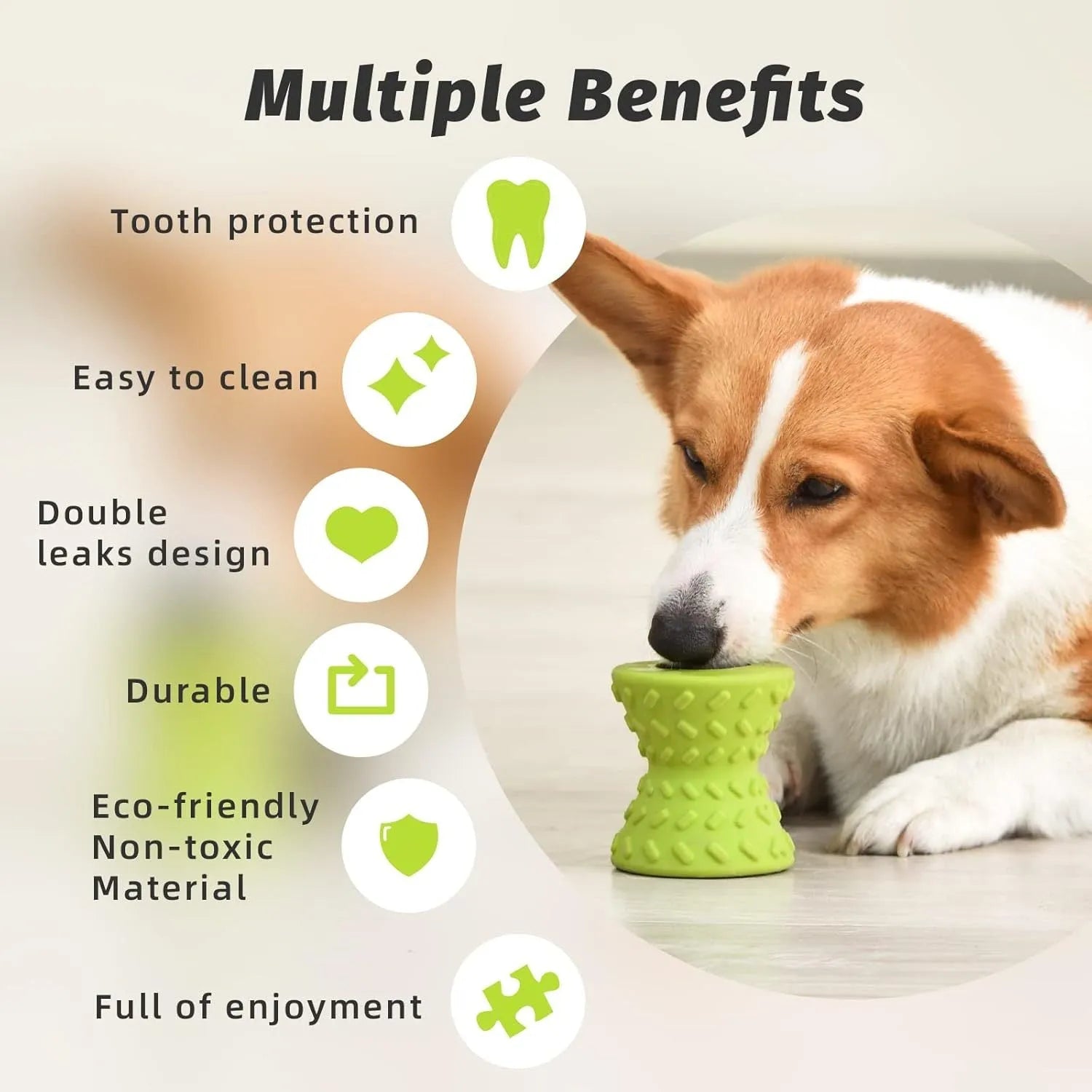 Natural rubber treat dispensing dog toy in bone shape with hollow centre and food leakage holes