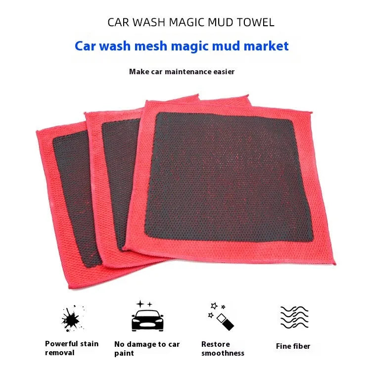 Red car cleaning cloth with microfibre and volcanic mud 30x30cm