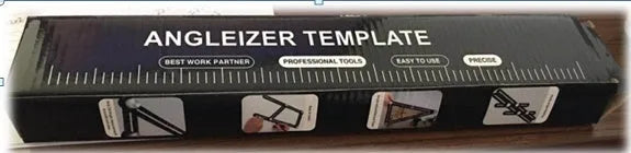 Aluminium alloy four-sided ruler template tool with sliding arms and tightening screws on a tiled work surface