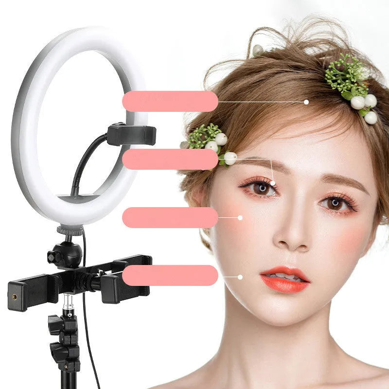 10-inch rotating ring selfie light with metal smartphone bracket