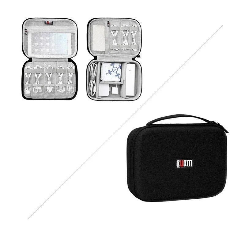 Black EVA digital storage bag for headphones and tech accessories organisation