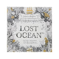 Lost Ocean DIY Coloring Book open to a page with detailed coral and fish illustrations, A4 size, single-sided pages.