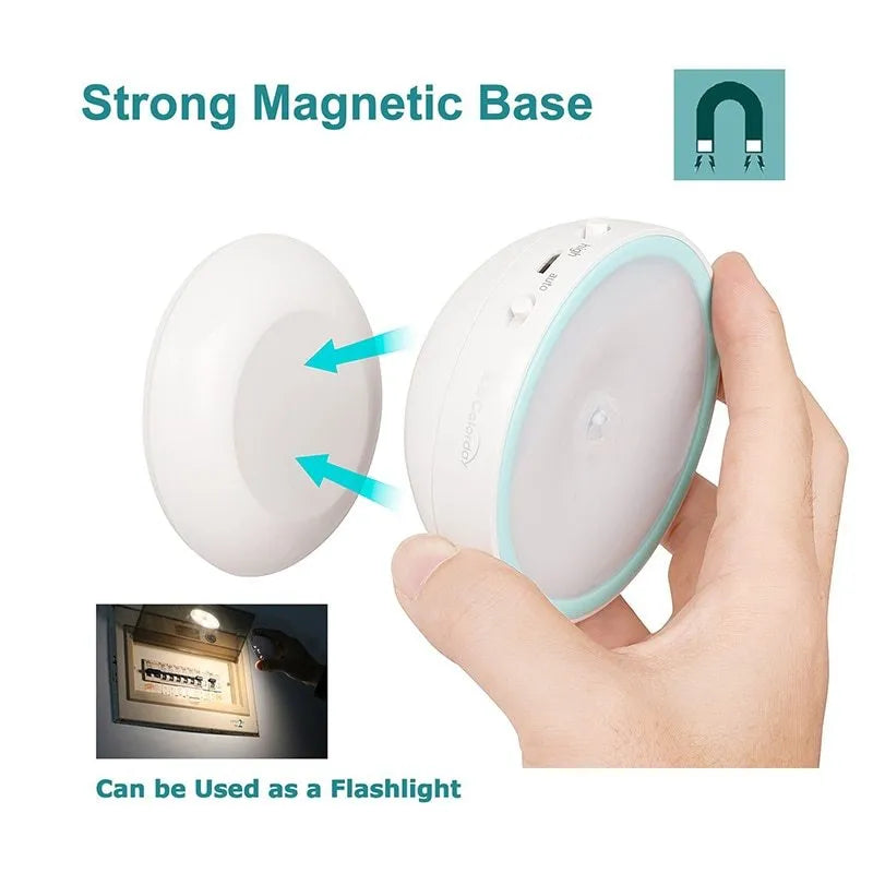 Human body induction night light with 360-degree rotating LED head, motion sensor, USB rechargeable, white colour