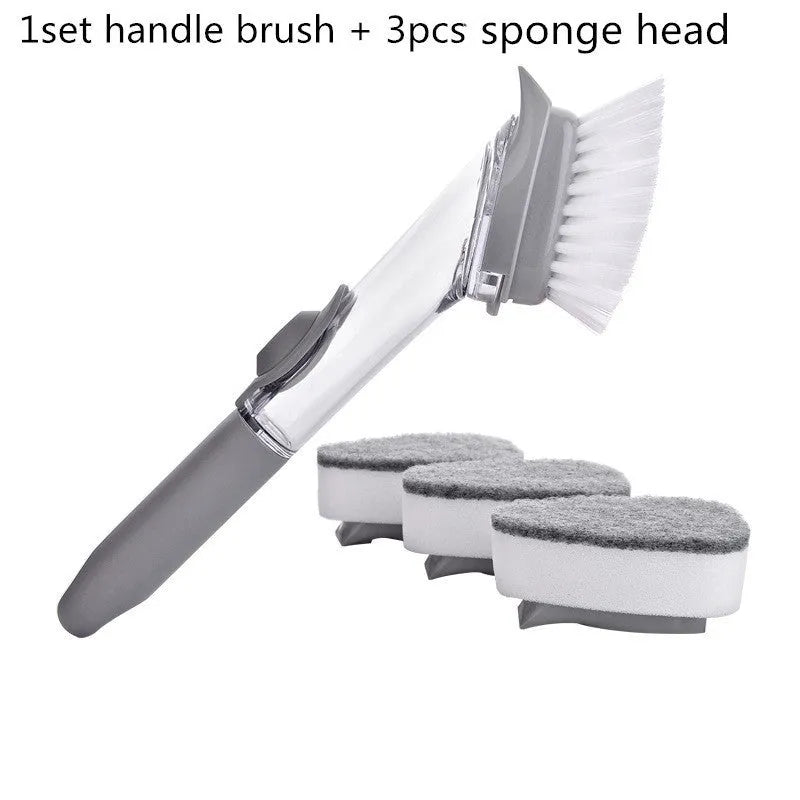 2-in-1 long handle cleaning brush with removable brush head and sponge for kitchen