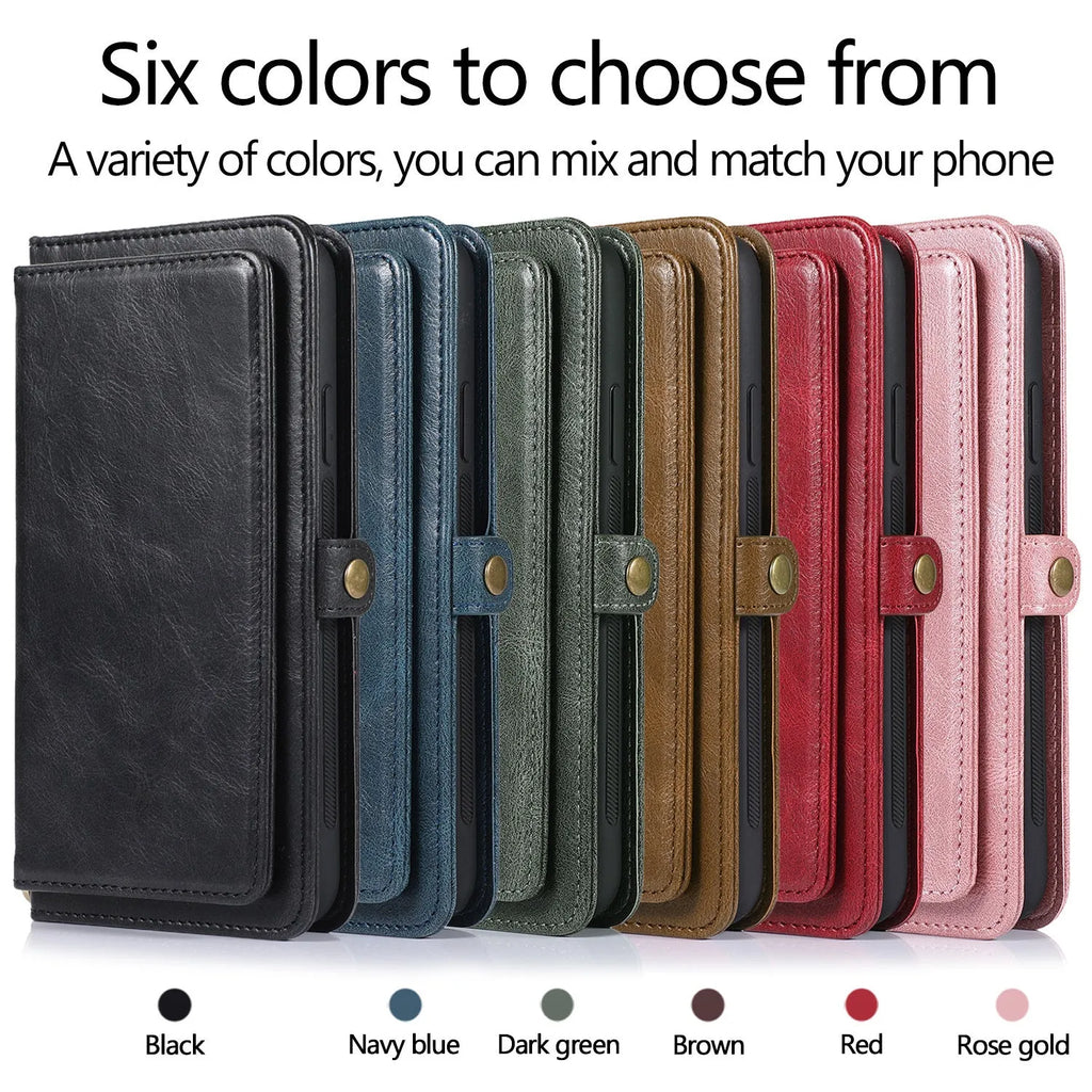 Flip card wallet phone case with magnetic suction for iPhone 13 14 15 16 series in 258 Black
