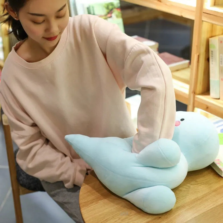 Soft down cotton dinosaur plush doll in blue colour, 30cm height, on a white background
